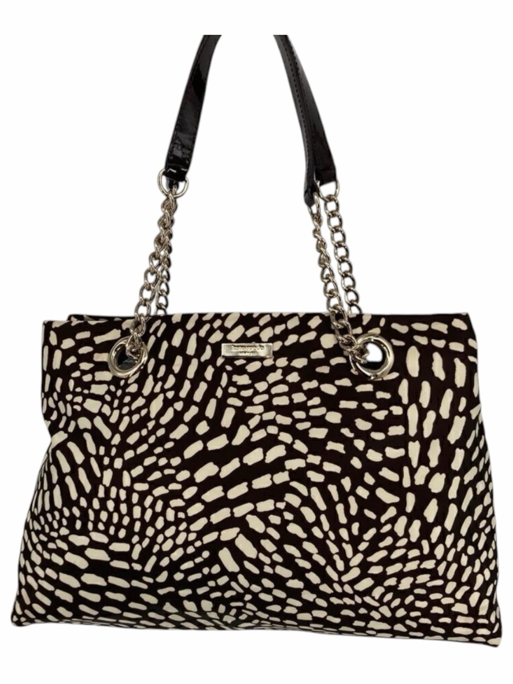 Kate‎ Spade New York Animal Print Nylon Shoulderbag Silver Chain Black/Cream